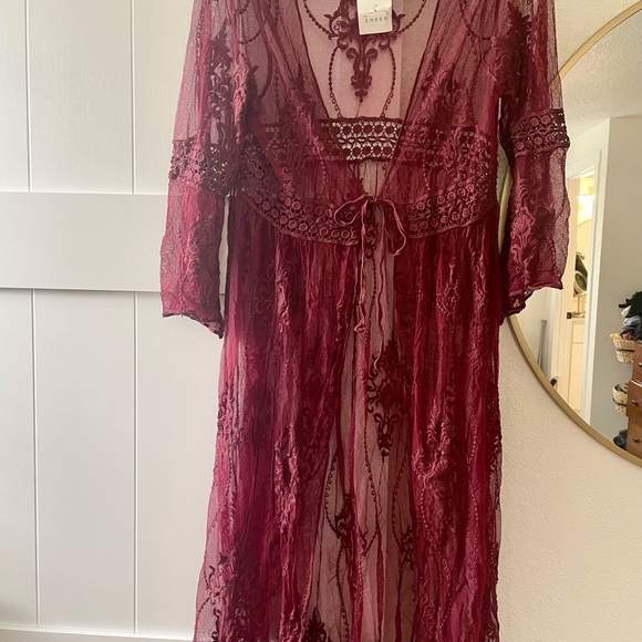 Ember burgundy duster, beach cover up, size Large, NWT. - Picture 4 of 11